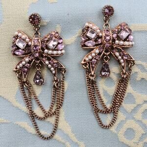 RARE Betsey Johnson Earrings Post Rose Gold Bows, EUC